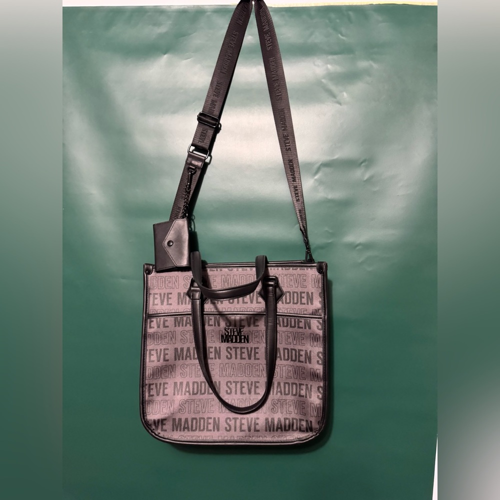 Steve Madden Black and Gray Logo Tote